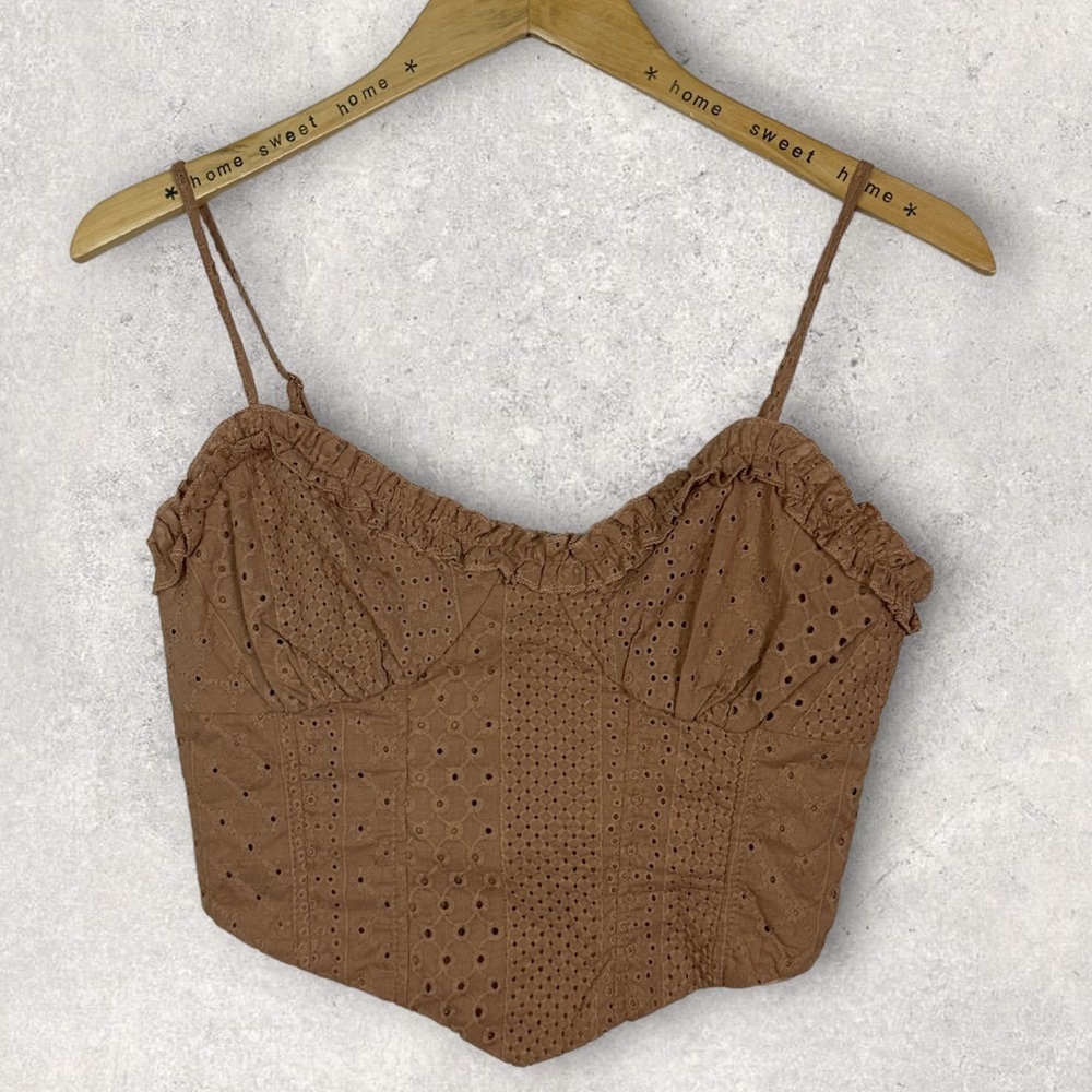 Urban Romantics Eyelet Crop Top Brown Size Medium Bohemian Boho Festival Cropped